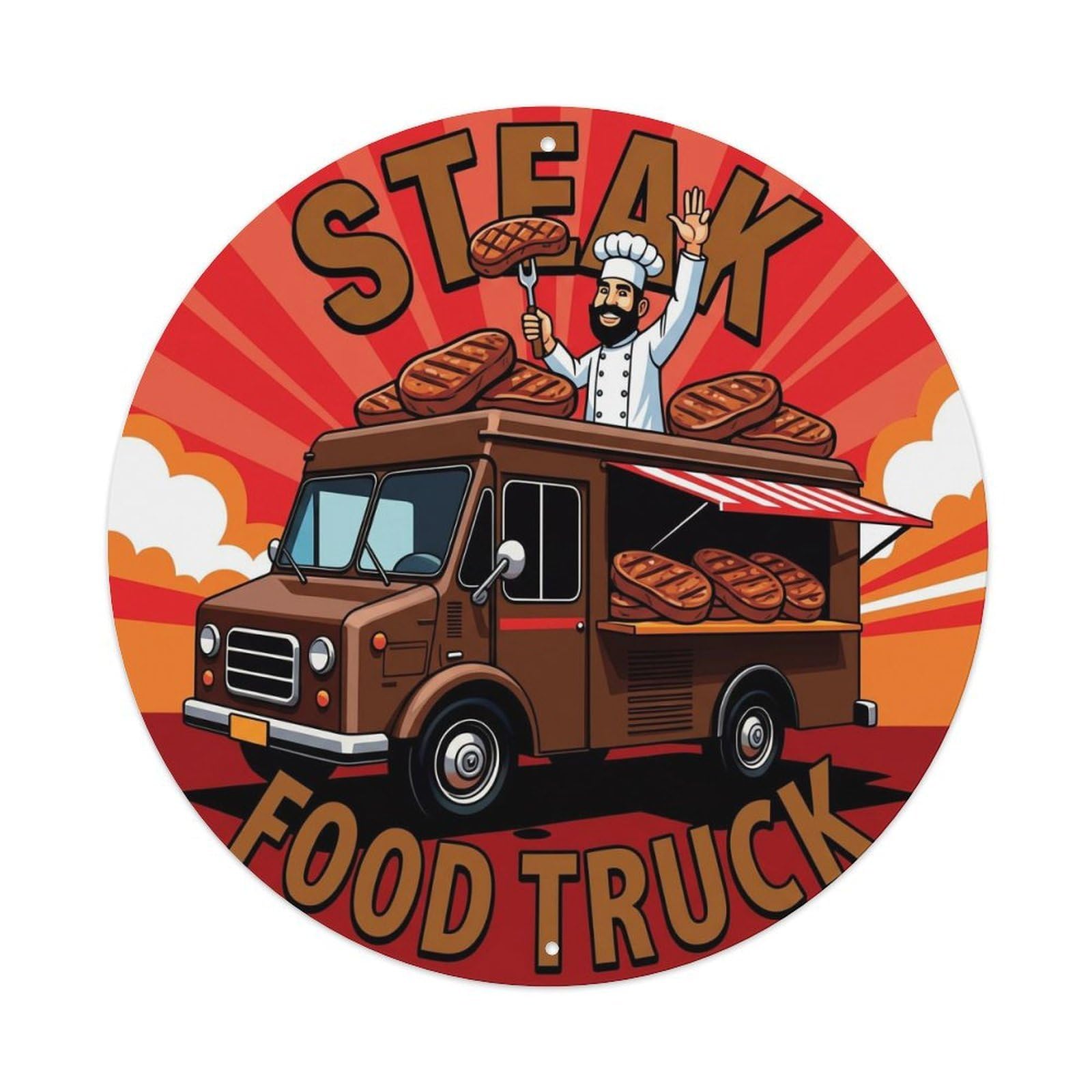 USA Steak Food Truck Street Cuisine Illustration Metal Tin Sign