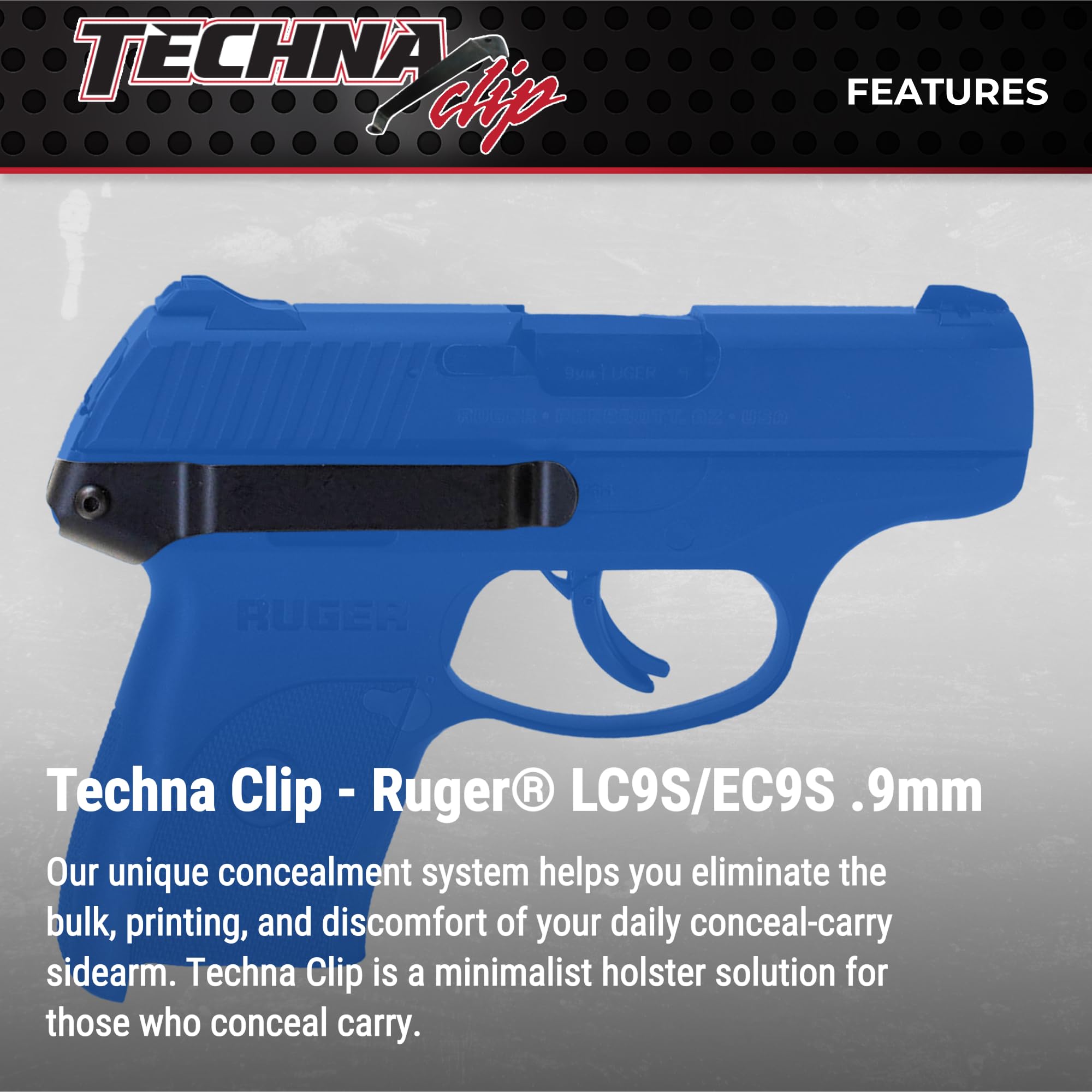 Techna Clip Concealment System for Ruger LC9S /EC9S 9mm Luger Pistols - Durable High-Carbon Spring Steel Gun Clip w/Teflon Coat 1500 - Right Side, Easy-to-Install Gun Holster Clip (Black)