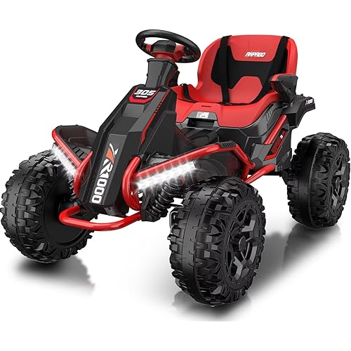 ANPABO 24V 4x4 Ride On Toy for Big Kids, 4x200W Motors, 5MPH, Kids Car w/Parent Remote, Wide Adjustable Seat, Headlights, Metal Frame, Shock Absorbers, 4 Wheeler Quad, Red