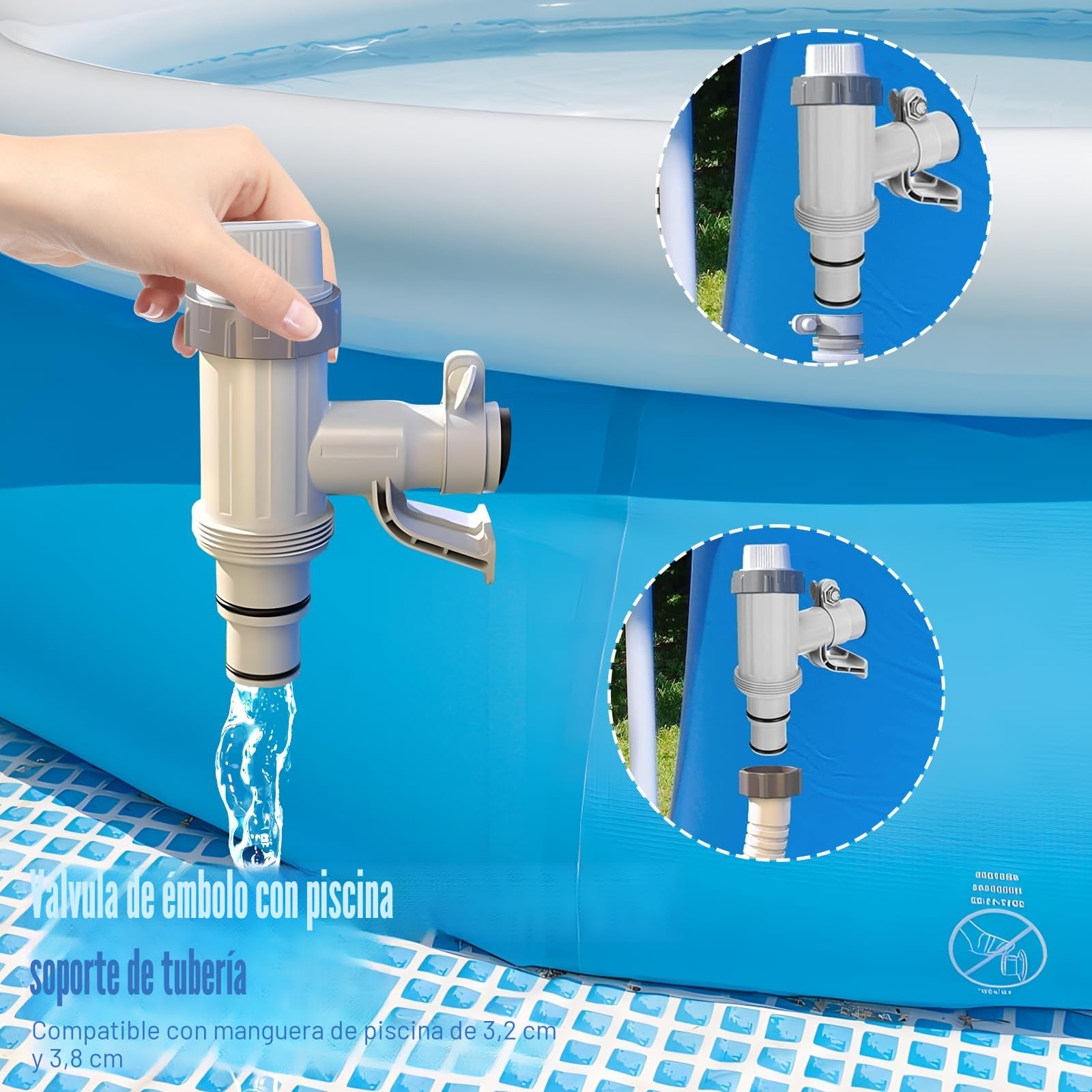 Pool Plunger Ventil Plus para piscina sobre el suelo, válvula de pistón 2 en 1, piezas de repuesto para piscina, accesorios para piscina Intex/Bestway/Coleman, válvula de cierre para bomba de filtro