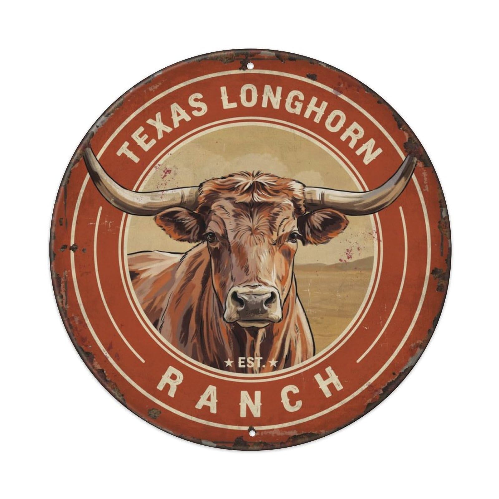 Round Western Cattle Art Sign Metal Tin Sign Plaque