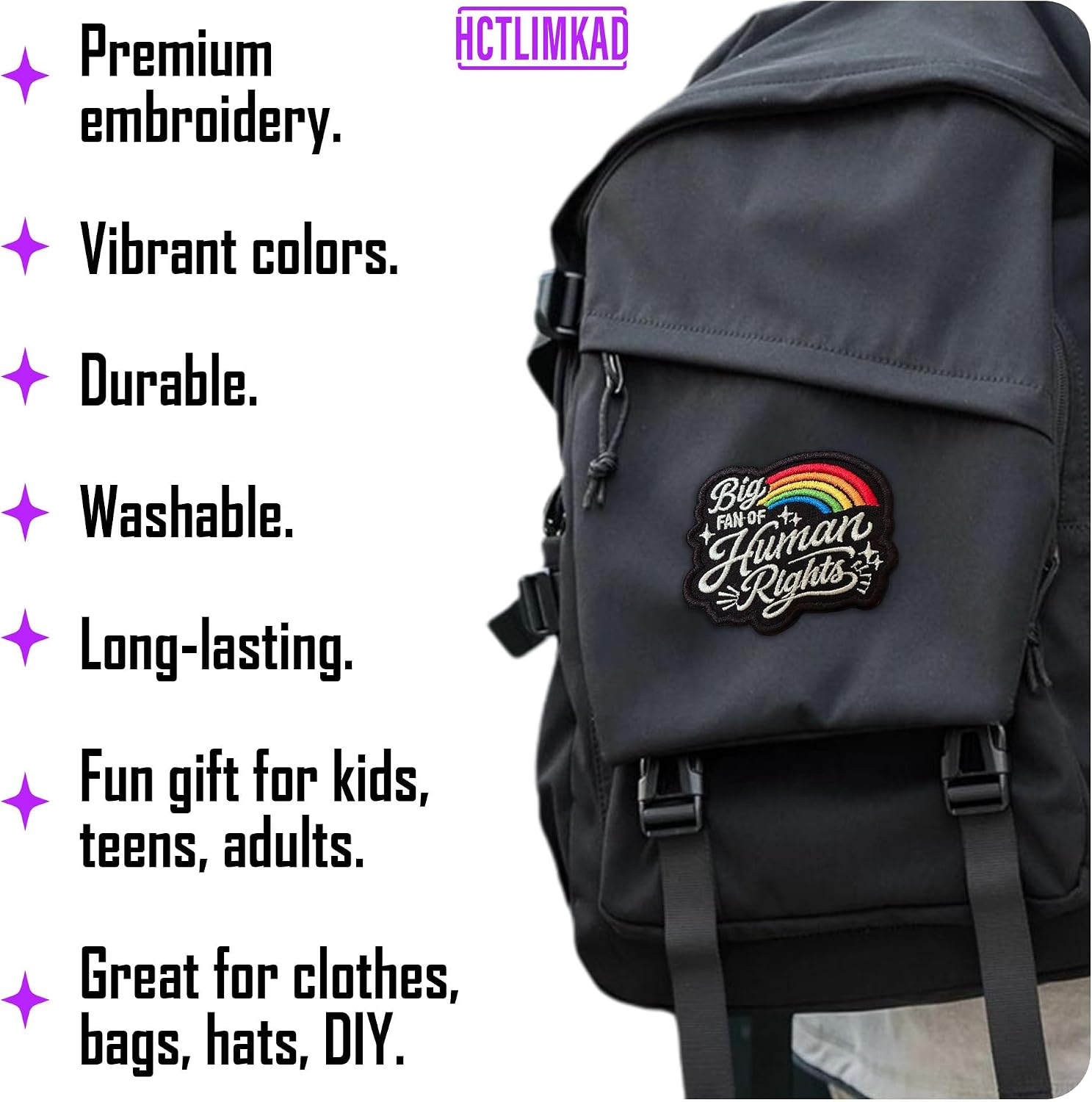 Big Fan of Human Rights Patch Retro Rainbow Liberal Feminist Social Justice Protest Sew-On/Iron-On Embroidered Patches DIY Applique for Backpacks, Army Vests, Gym Bags, Hats 3 Inches image 3