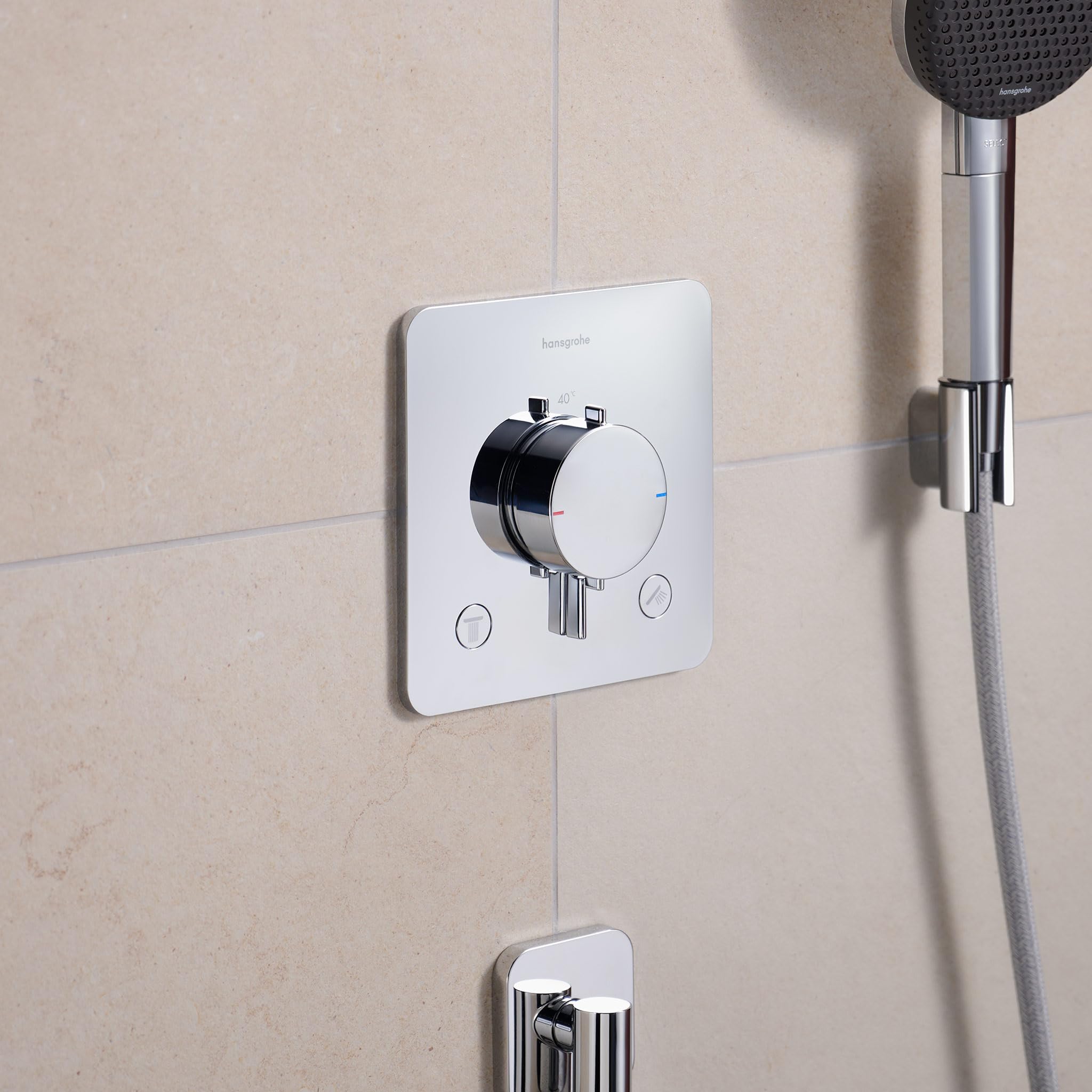 hansgrohe Ecostat Comfort Q - bateria termostatyczna podtynkowa, armatura łazienkowa z zabezpieczeniem przy 40 °C, termostat, kran do 2 odbiorników, chrom, 33713000