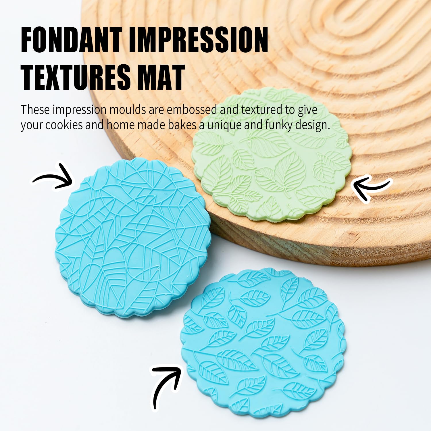 KALAIEN Keksstempel, Fondant-Impressionsmatte, Polymer-Ton-Texturbögen für Fondant, Prägestempel zur Kuchendekoration, 3er-Set, Stil 1