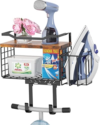 Soporte para tabla de planchar, soporte de pared para tabla de planchar T&Y con organizador de planchado, organizador de almacenamiento de metal