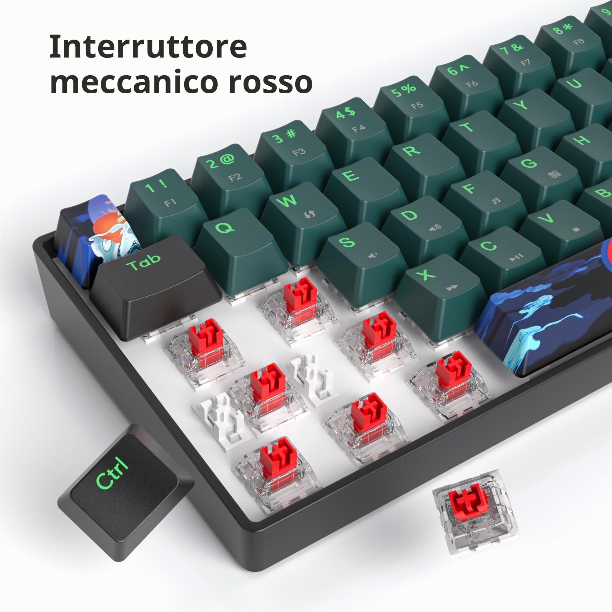 65% Tastiera Meccanica, Mini Tastiera Gaming 60 Percento Bianca 68 tasti, Wired Tastiera Compatta, Layout American QWERTY interruttore lineare rosso per PC Windows/Laptop/Mac