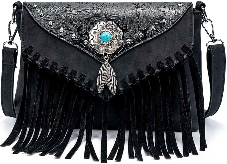 Small Crossbody Bags for Women Crossbody Handbag Fringe Purse Tassel Shoulder Bag Turquoise Concho Wallet