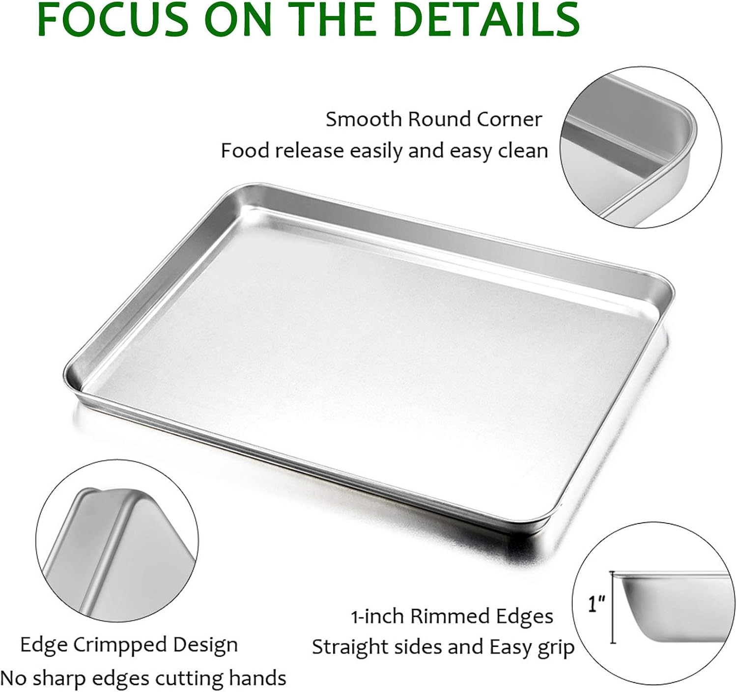 Baking Sheet and Rack Set, E-far Stainless Steel Rimmed Cookie Sheet Baking Pans Toaster Oven Tray with Cooling Rack, Non Toxic & Healthy, Rust Free & Dishwasher Safe - 8 Pieces (4 Pans + 4 Racks)