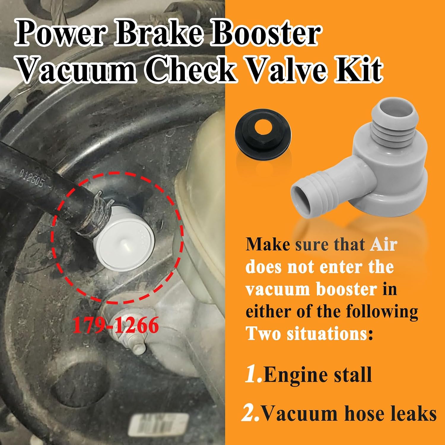 2Sets 179-1266 (18022219) Power Brake Booster Vacuum Check Valve Kit, Grey, Comes with Grommet