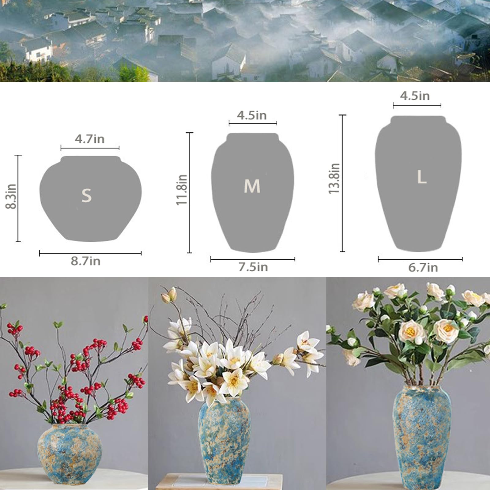置物 GG Amazon.com: Rustic Ceramic Flower Vase, Tall 13.8in Large Vintage