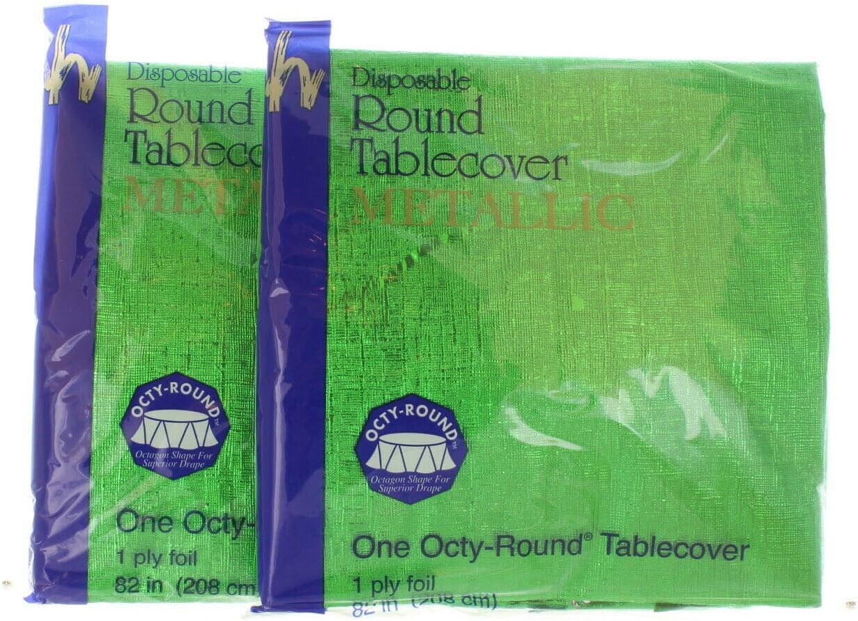 2 Metallic Green Round Table Covers 82" Octy Shape 1 Ply
