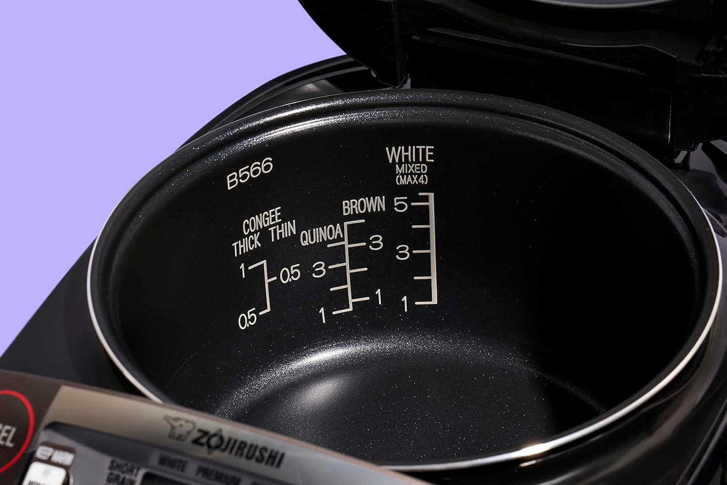 Inner cooking pan with water level markings for different rice types