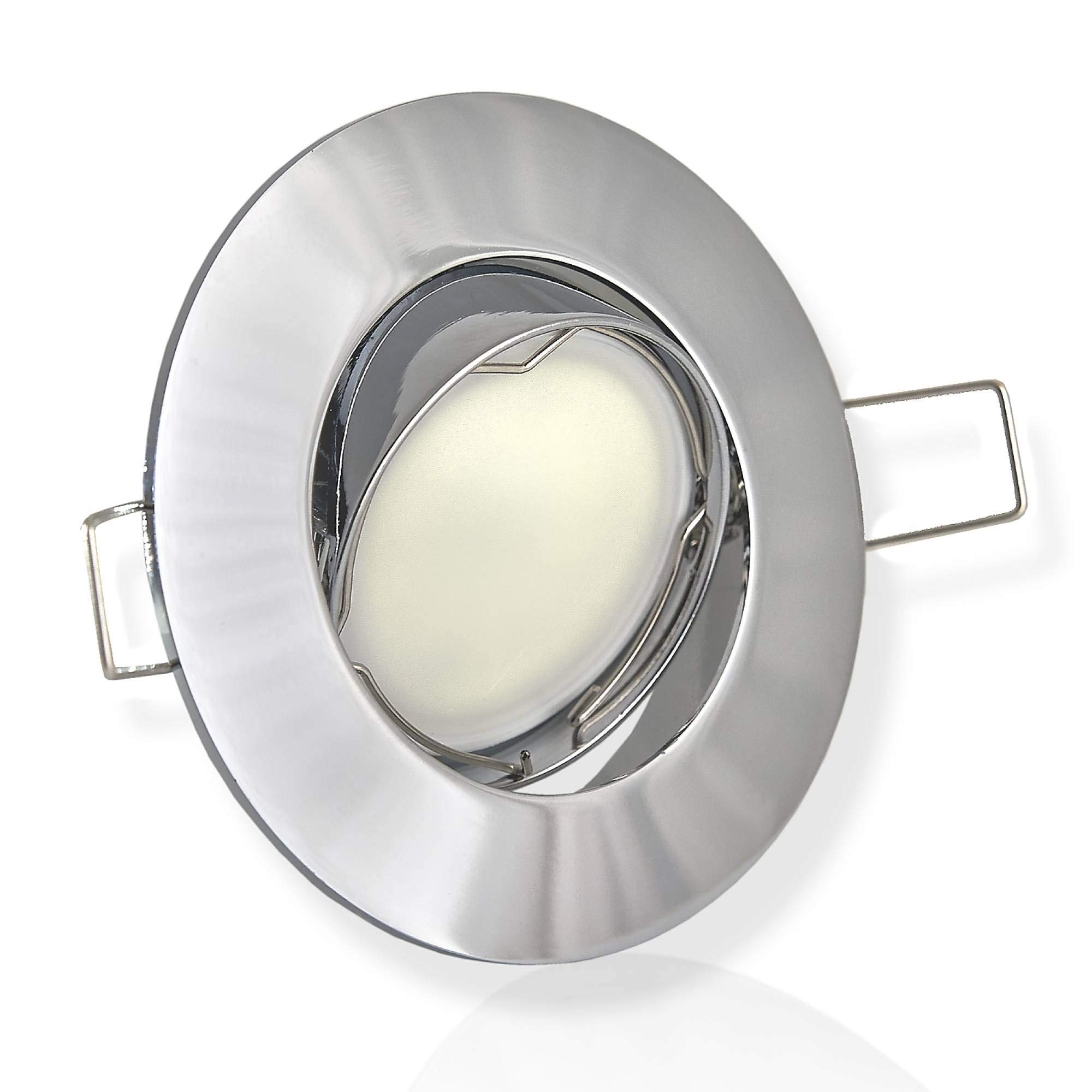 6x Foco empotrable LED cromo redondo 6,5 vatios blanco cálido 230V plano, giratorio y regulable - lámpara empotrable 75-80mm agujero de perforación - instalación - techos de focos -