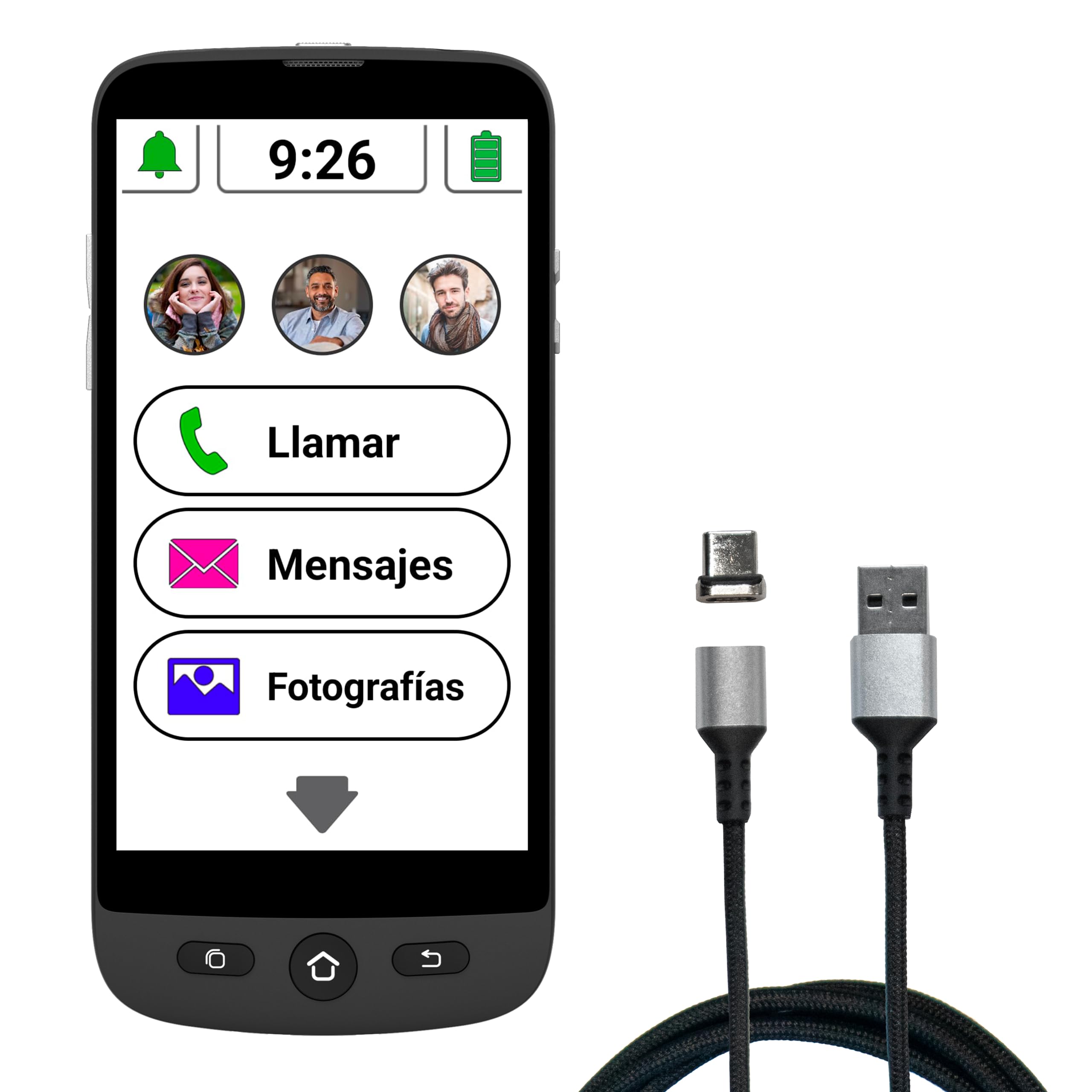 swissvoice S510-M 4G Smartphone para Personas Mayores con Cable de Carga magnético - Teléfono móvil de tecla Grande, fácil de Usar para Personas Mayores - Tecla SOS