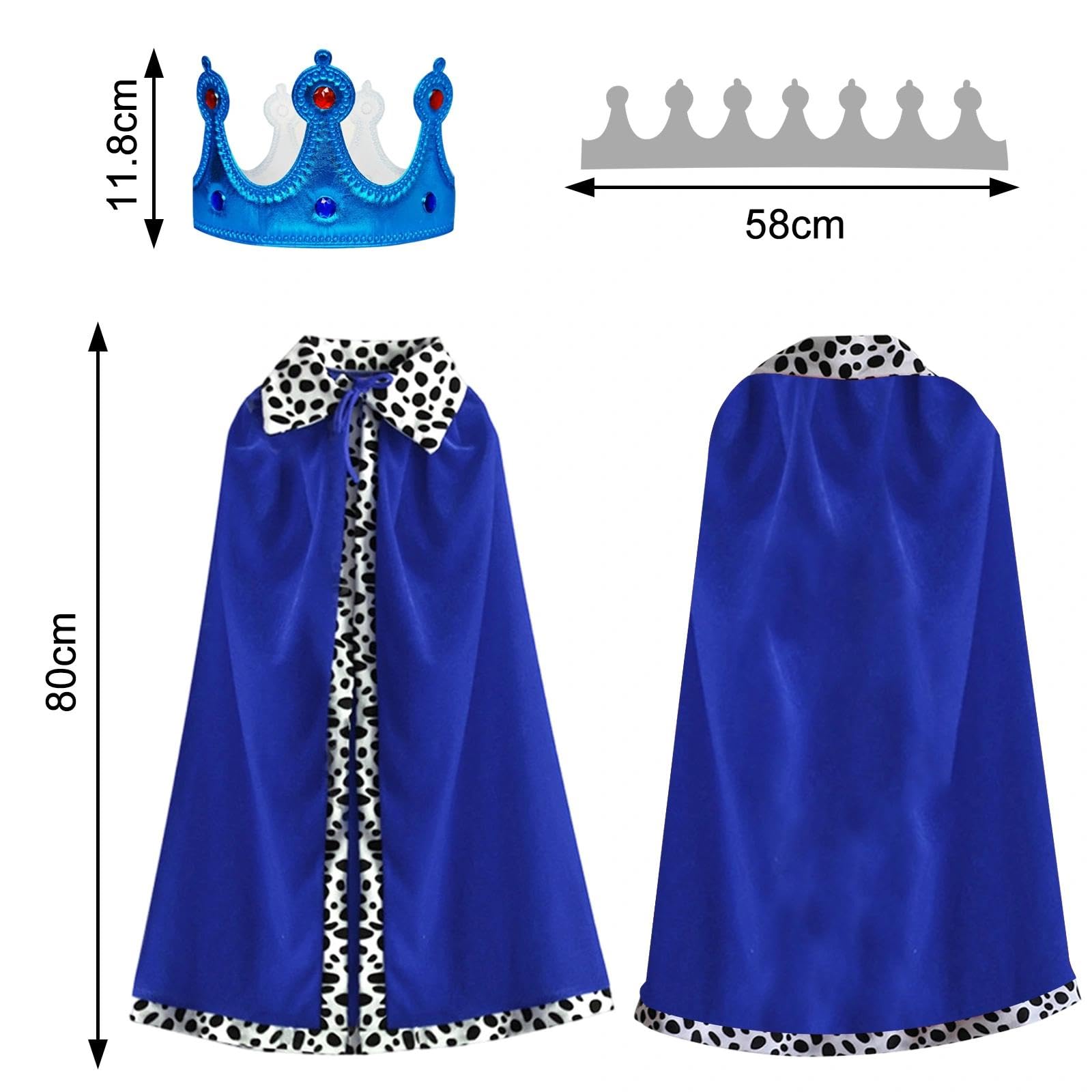 DAVBNM King Costume for Kids Prince Cloak Crown Set, Boys King Cape and Crown Medieval Fancy Dress Accessories, Prince Cloak Queen Cape Medieval Costume for Role Play, Party Dress Up, Blue - Image 2