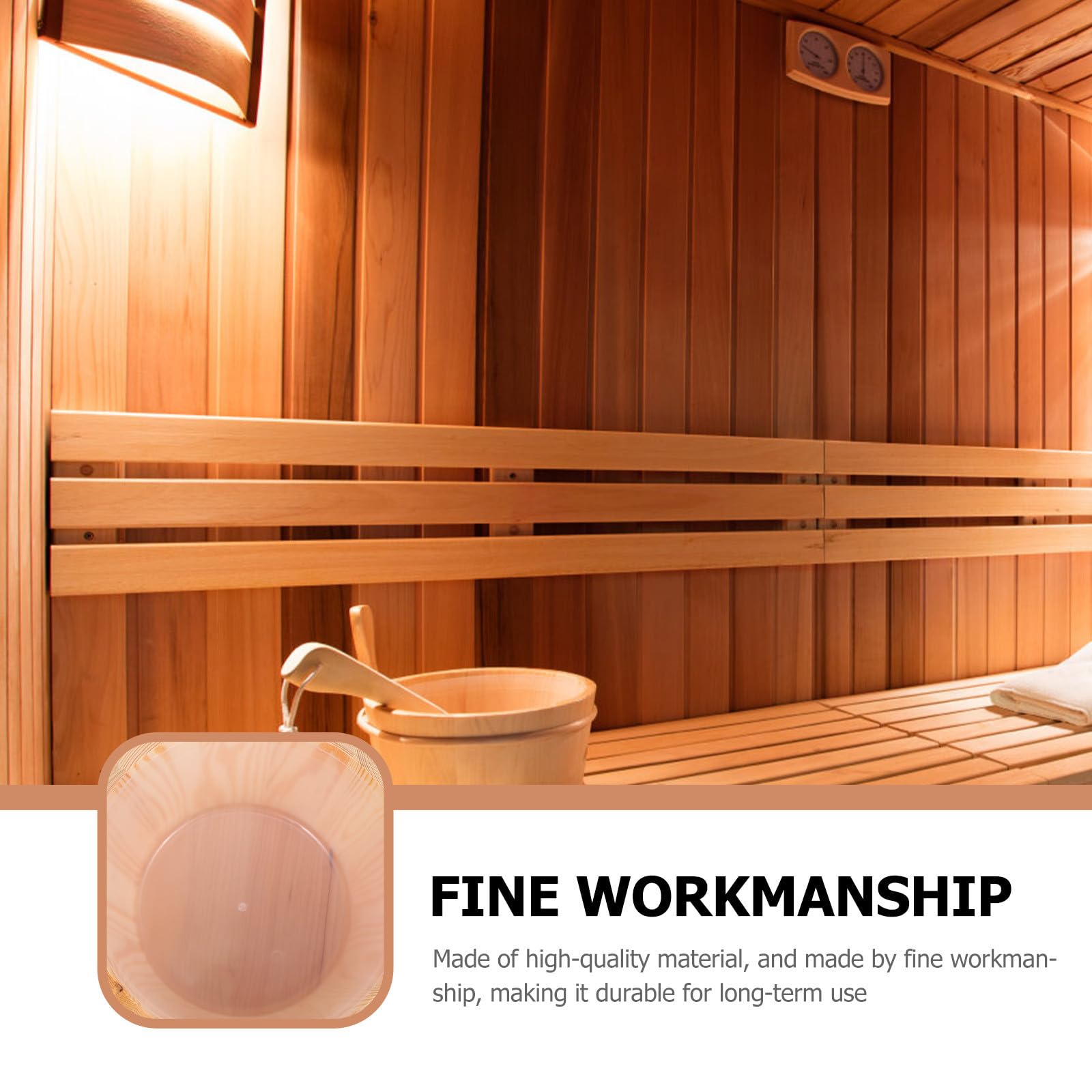 NUOBESTY Praktisches Holzfass und Fasslöffel Satz für Sauna mit Handpolierter Oberfläche und Leicht zu Greifendem Design für Saunazubehör