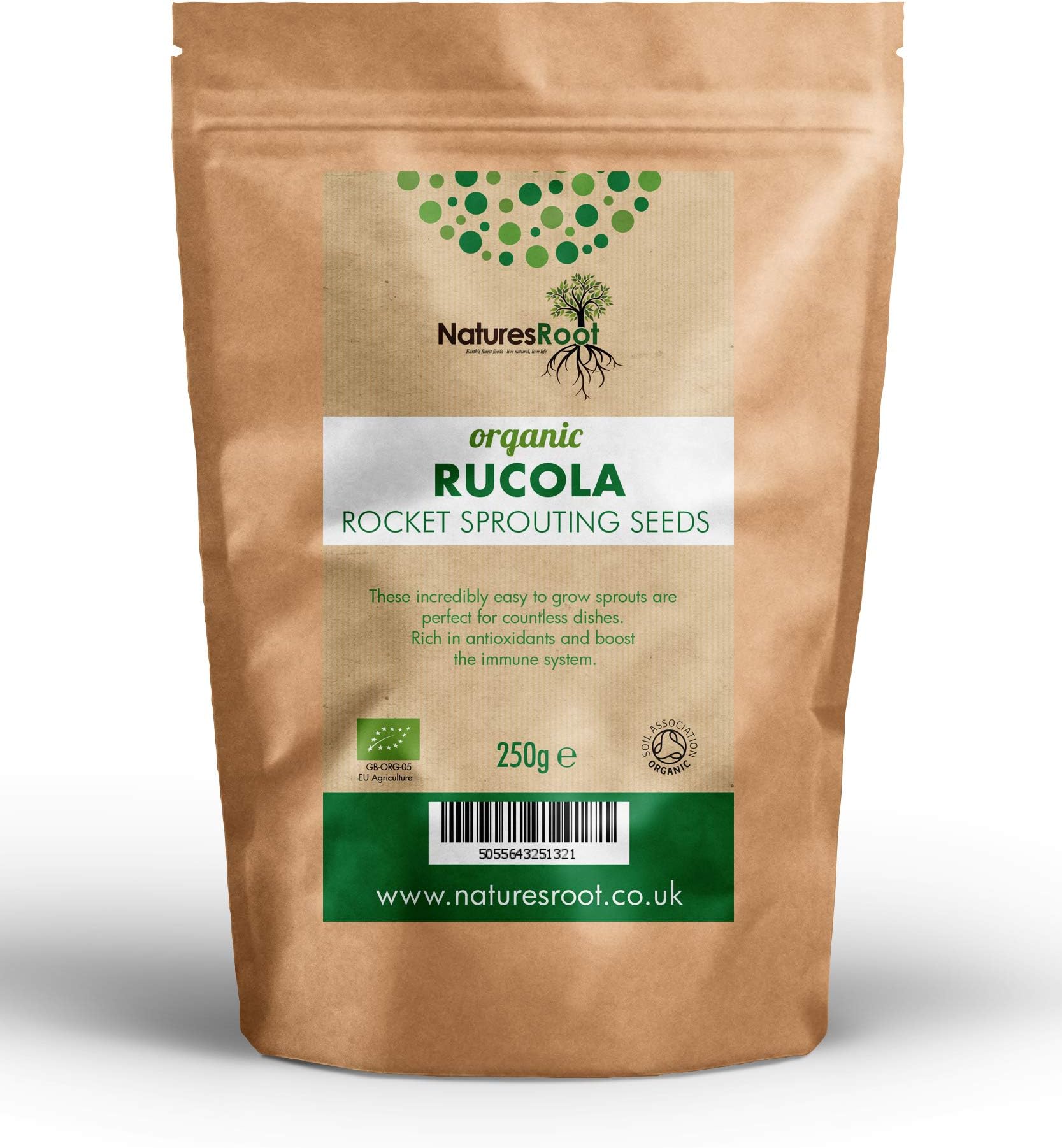 Natures Root Organic Rocket (Arugula) Seeds 250g - Sprouting Microgreens | Superfood | Non GMO | Microgreen Sprouts | Garden Planting | Vegetable Gardening