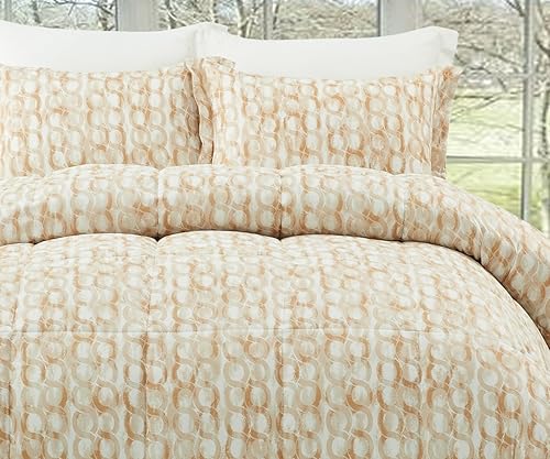 Natural Comfort Lujoso para todas las estaciones, reversible, edredón alternativo, tamaño Queen, caqui, 3 piezas