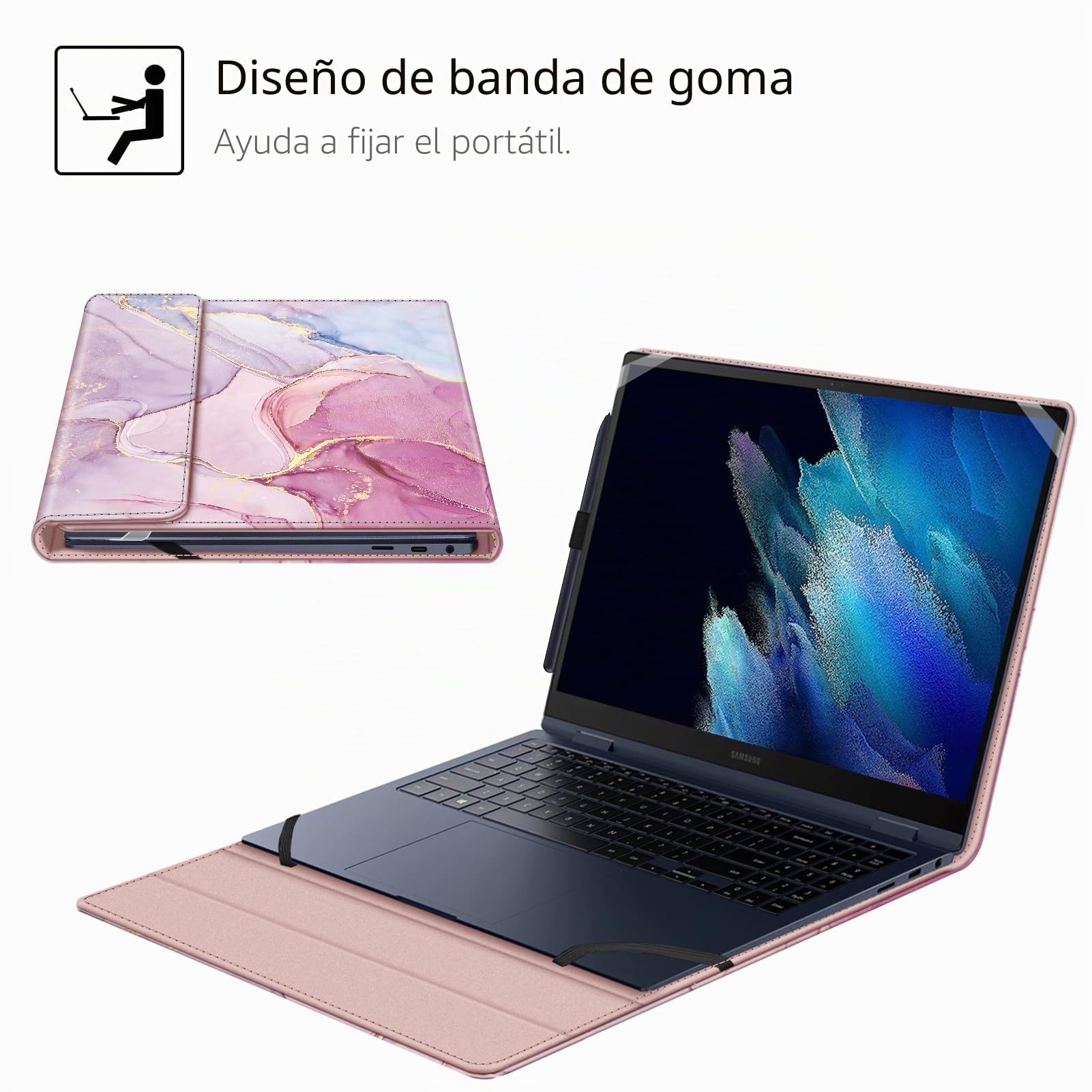 FINTIE Funda para Samsung Galaxy Book2 Pro 360 NP950QED/Galaxy NP950XED/Galaxy Book NP950QDB/Galaxy NP950XDB de 15,6 Pulgadas, Funda de Piel sintética Premium, G-Marble