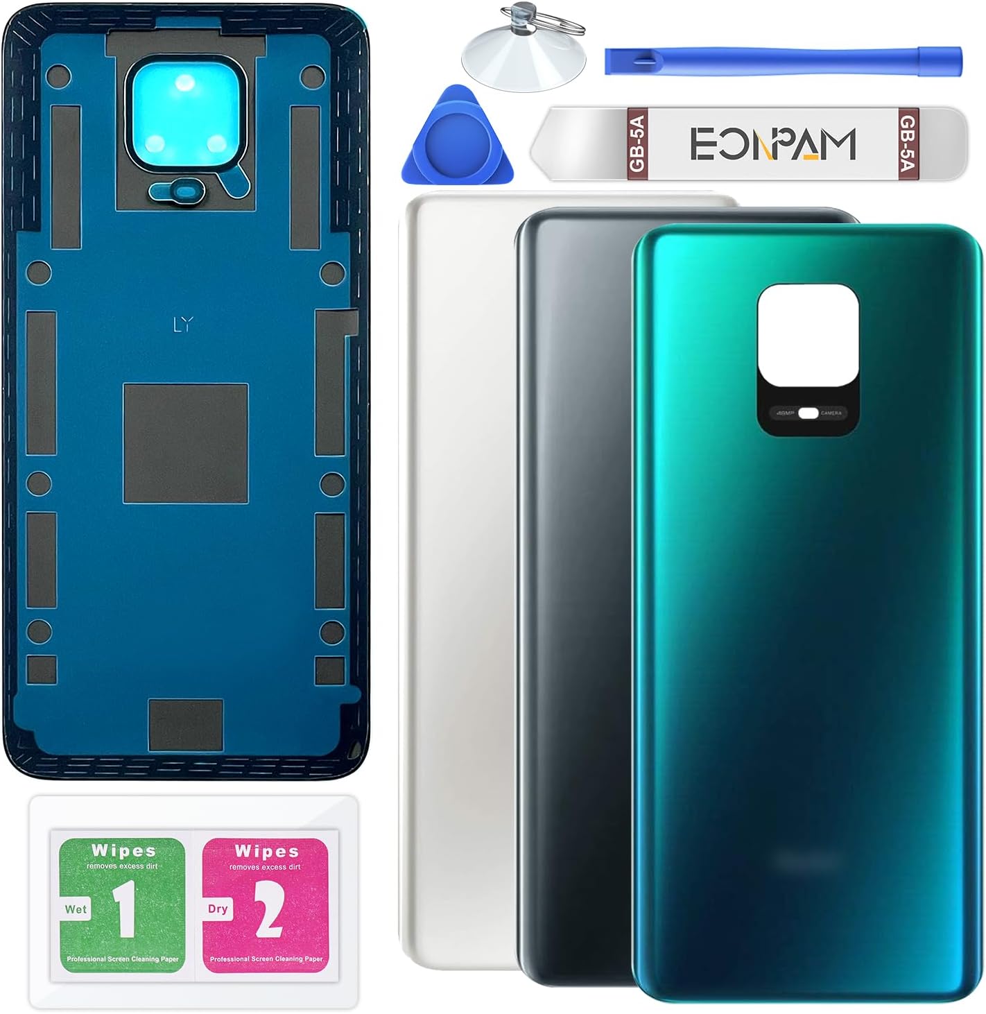 Back Glass Replacement for Xiaomi Redmi Note 9S Back Cover Rear Housing with Camera Lens + Repair Tool Kit Genuine Rear Glass (Blue)