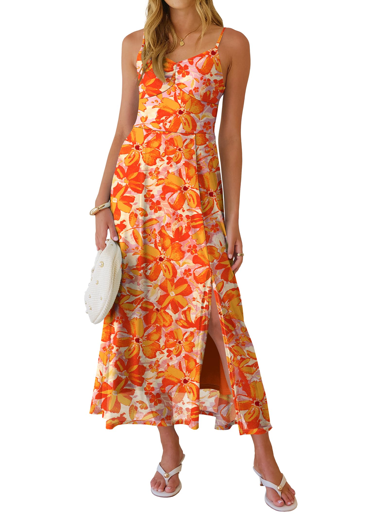 Caracilia Women's Summer Maxi Dresses Floral Mesh Spaghetti Strap S...