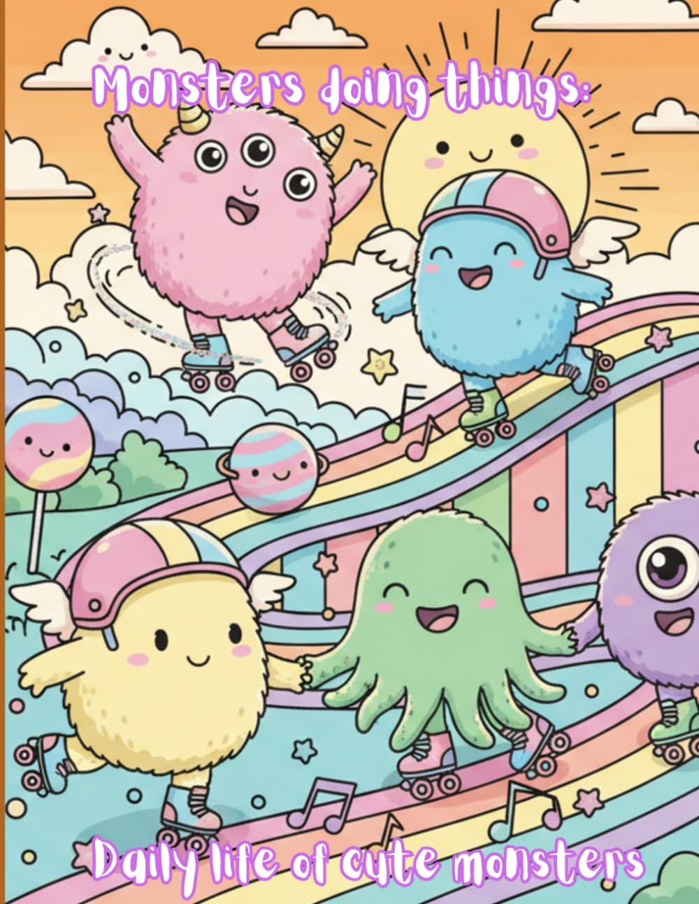 Monsters doing things: Daily life of cute monsters: A Kawaii Coloring Adventure of Adorable Monsters Doing Everyday Chores
