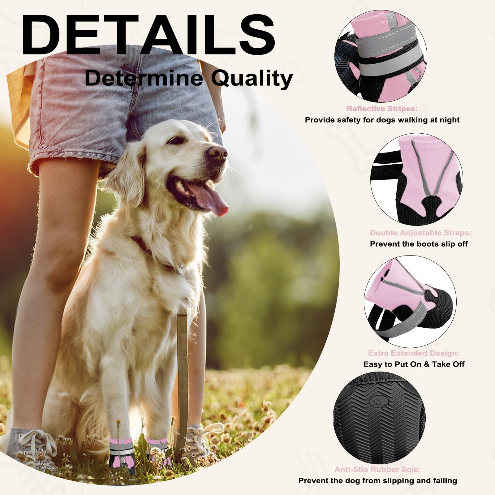 Muecleao Dog Shoes, Paw Protection, Pack of 4 Waterproof Non-Slip Dog Boots with Non-Slip Sole and Reflective Fastening - Image 3