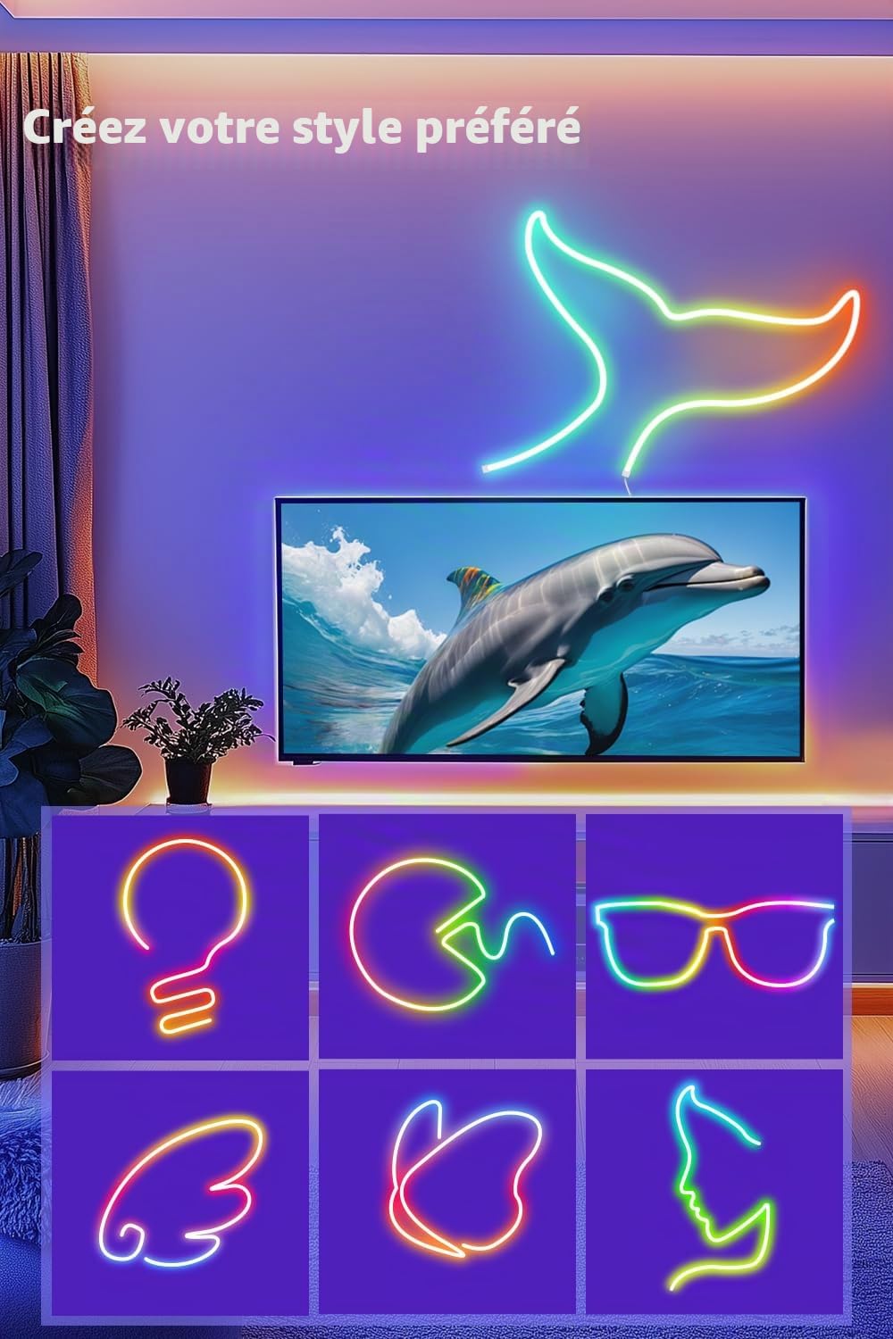 Nixtrve Bande LED néon RVB IC 3 m, avec contrôle par application, design DIY Shape, fonctionne avec Alexa, contrôle de segment, synchronisation de musique, LED néon pour salon, chambre à coucher