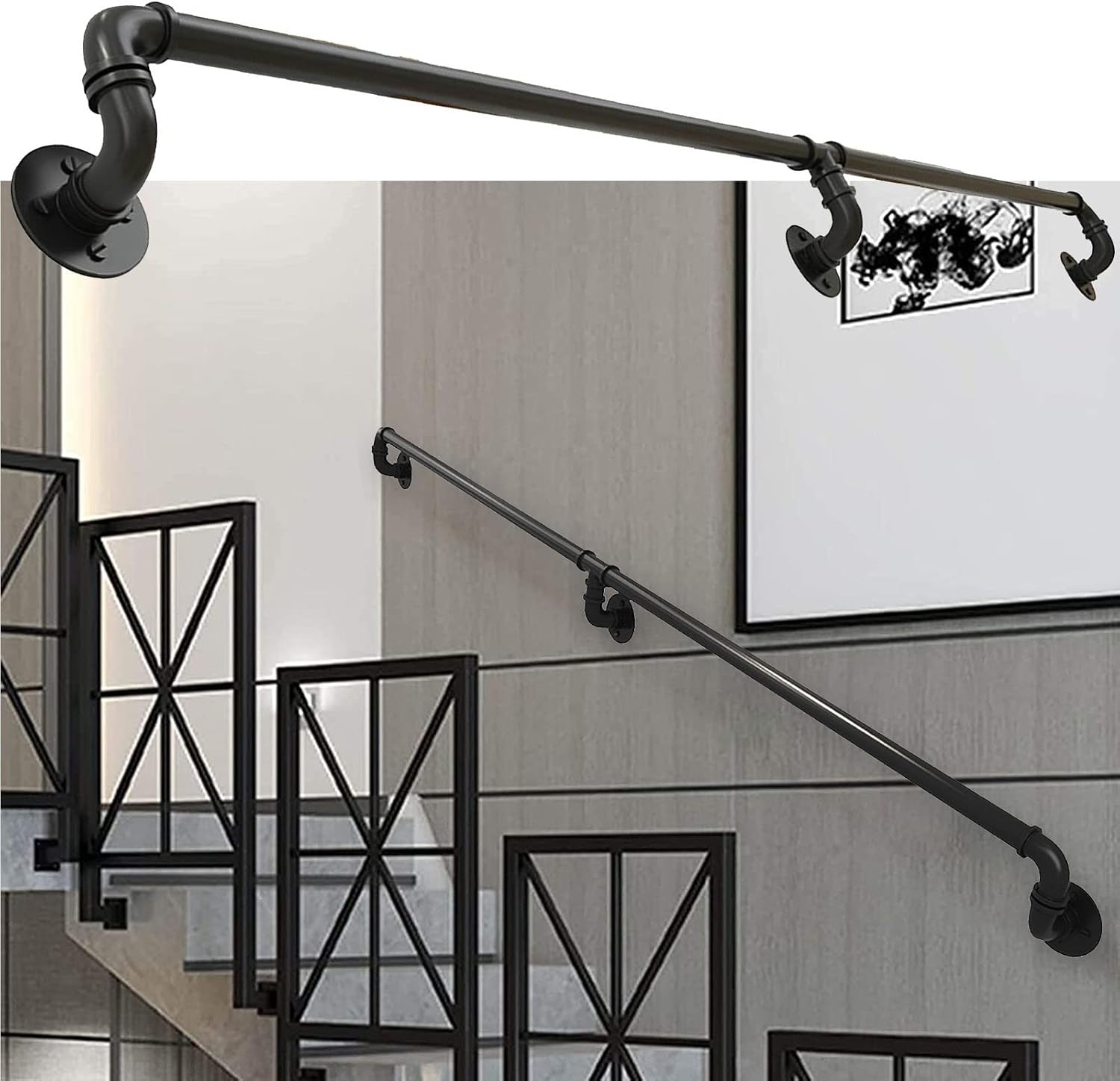 Amazon.com: Antourlamm Industrial Stairs Banister Handrail | Staircase ...