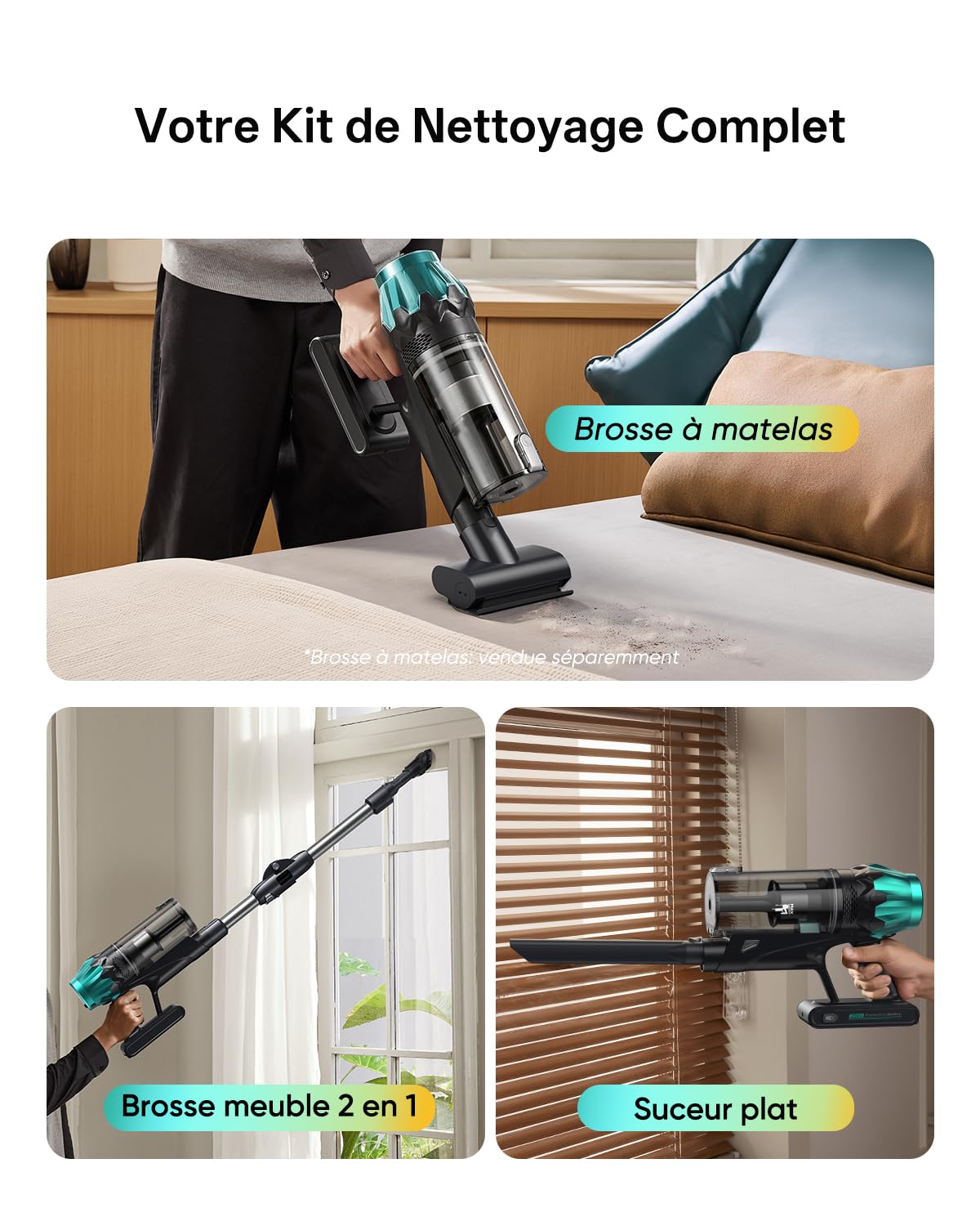 Vexilar V15 Max Aspirateur Balai sans Fil, 2 en 1 Laveur | 65000Pa, rosse 4D anti-poils d'animaux, filtration multicône, LED Duralgreen, autonomie 60 min, tube pliable, support mural