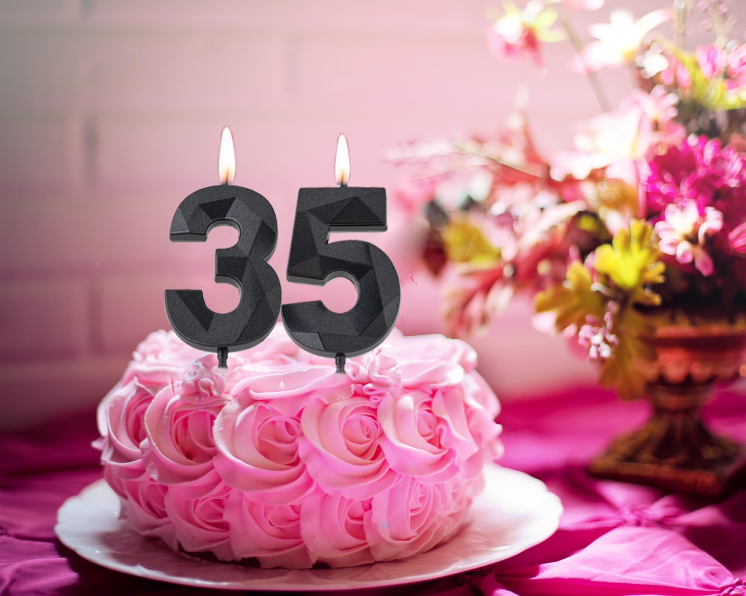 Velas negras de cumpleaños 35 y 53 de 2 pulgadas, número de diamante 35 y 53 para decoración de tartas de niños y niñas, decoración de fiesta temática