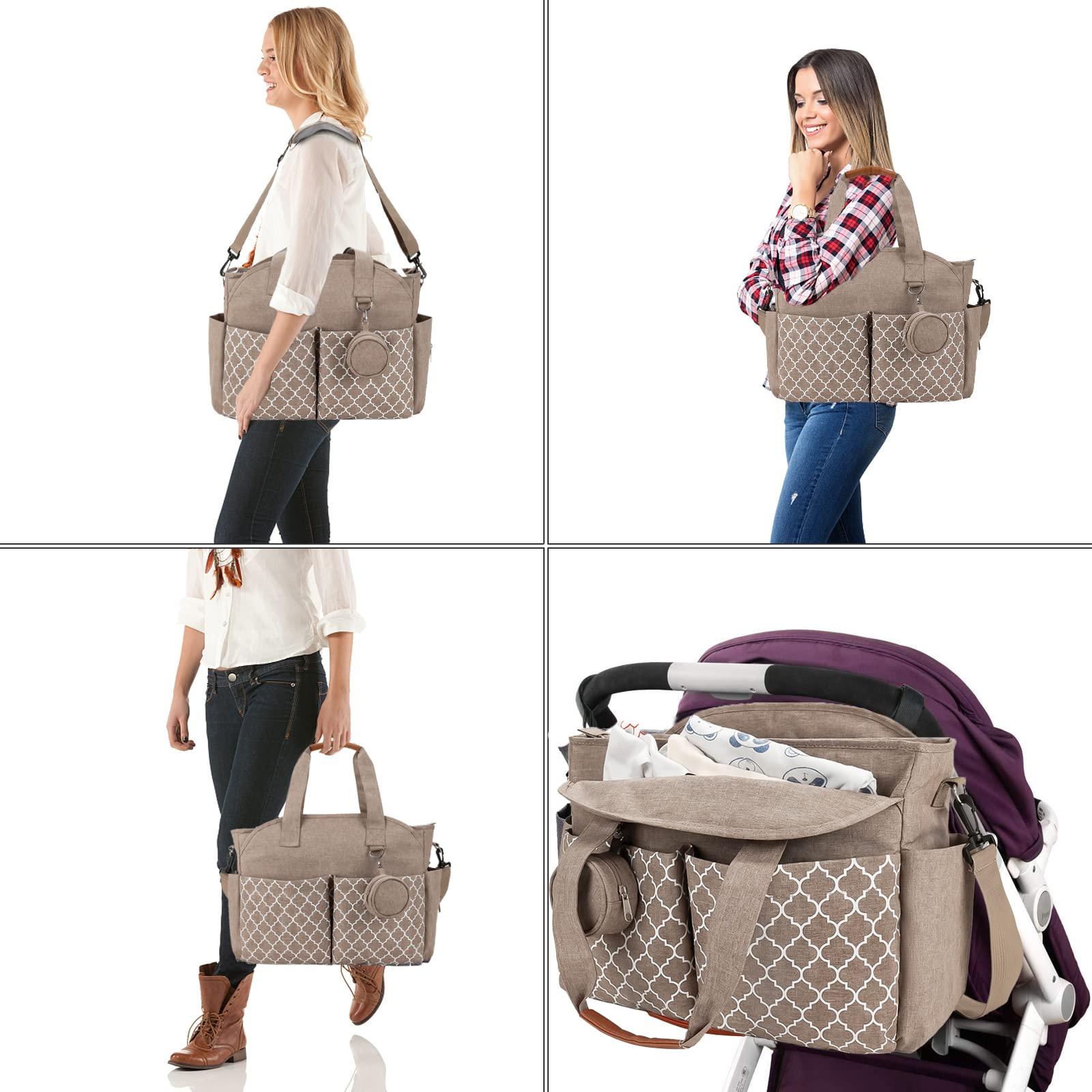 Wickeltasche Baby Groß, 13 Fächer Kinderwagen Windeltasche, Wasserabweisende Babytasche mit Schnullerbox, Multifunktionale Schultertasche für Mama, Reisetasche Kliniktasche Geburt
