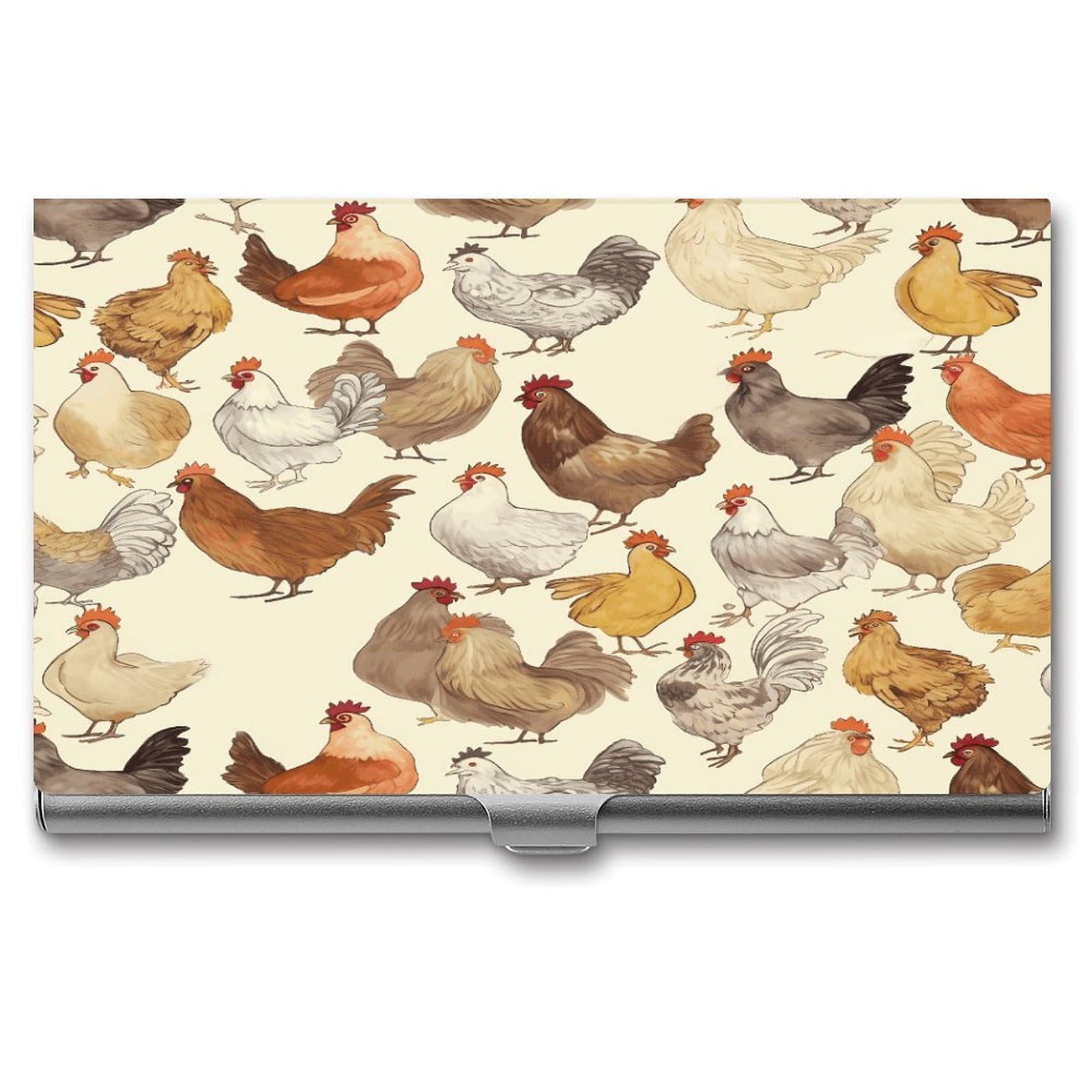 Vstadank Unisex Style A Brood Of Chickens Business Card Holder Aluminum Alloy Flip Cover Credit Card Holder Wallet Metal Pocket For Work