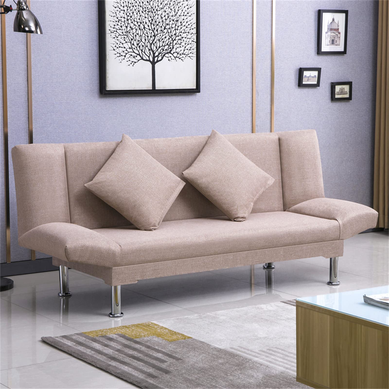 DHXYZM Sofa Bed for People, Comfortable Cloth Sofa, Scandinavian 180 cm  Wide Sofa Bed, Solid and Flat Seat Fabric, for Living Room/Room/Office,Khaki
