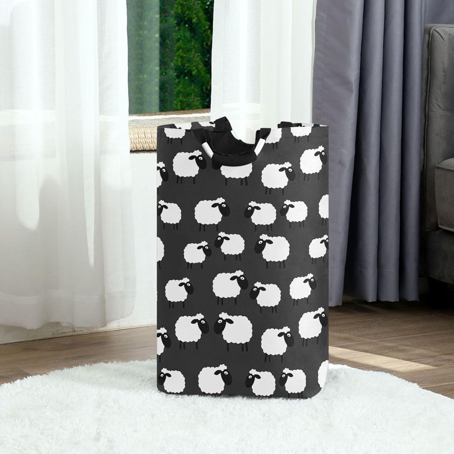Black and White Sheep Slate laundry baskets, collapsable and waterproof clothes storage basket with sturdy handle bags 54 qt unit for shelves shelves store bolsas para ropa