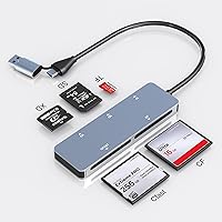 Vista 1 de CFast Card Reader, 5Gbps USB C CFast2.0 Card Reader CFast/SD/Micro SD/XD/Compact Flash Read 5 Cards Simultaneously, Sony XD Card SanDisk C-Fast Card