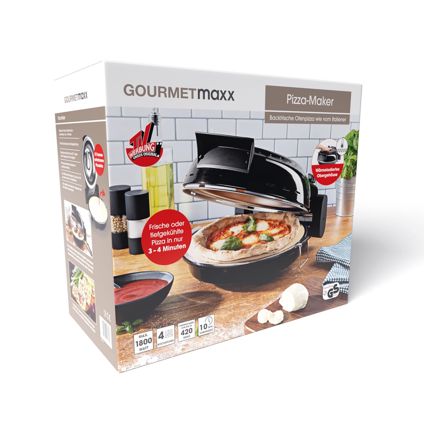 GOURMETmaxx Elektryczny piec do pizzy, do 420°C – z kamieniem do pizzy, regulacja temperatury i timer 30 min. | Mini piekarnik idealnie nadaje się do pieczenia pizzy, chrupiącego chleba i wielu innych