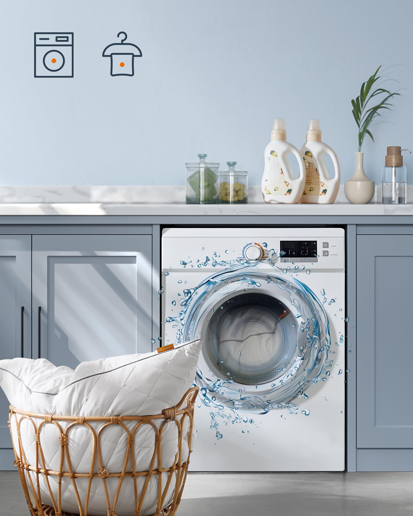 SONGMICS HOME Cuscini Letto Set da 2, Usi su 2 Lati, 60 x 60 cm, Federa Rinfrescante, Imbottitura 650 g, Inverno Estate, Lavabile in Lavatrice e Asciugabile Inferiore a 60°C, Bianco Nuvola TBP025W01