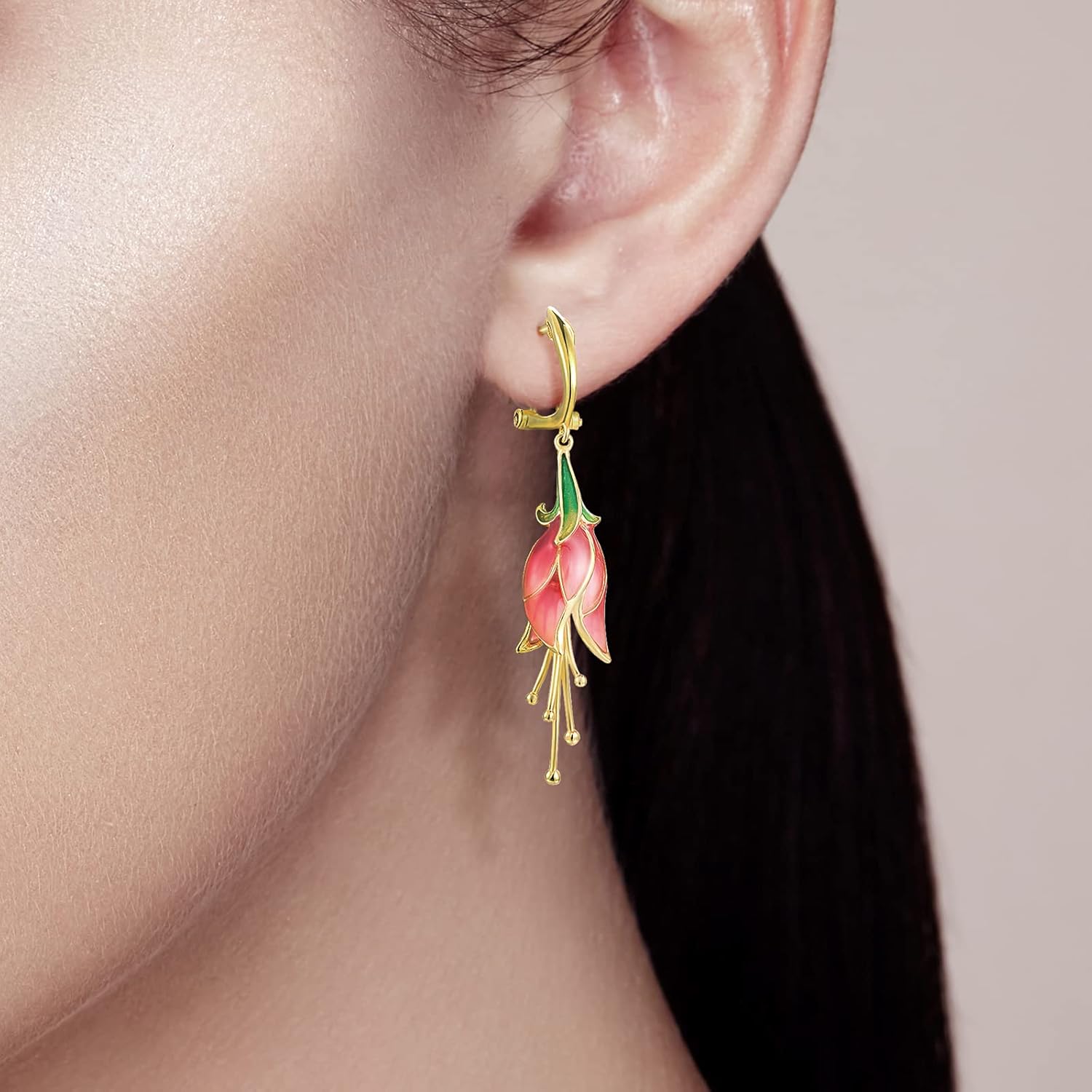 Santuzza Sterling Silver Enamel Tulip Earrings for Women (Omega Back, Red) image 5 of 6 B09DYLBJJC