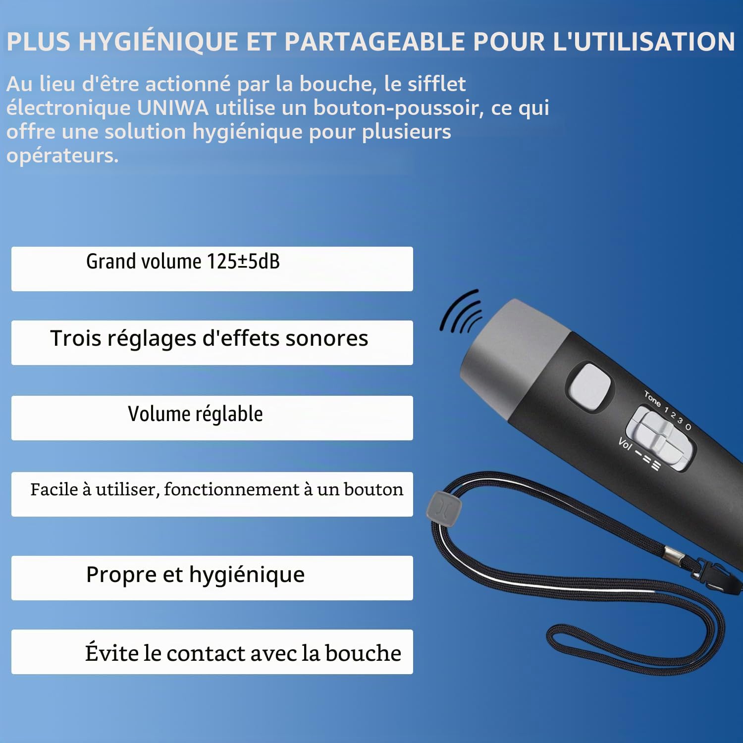 Sifflet électronique - Sifflet de Sport Portable - 3 volumes et 3 Tons - pour l'éducation Physique - Noir