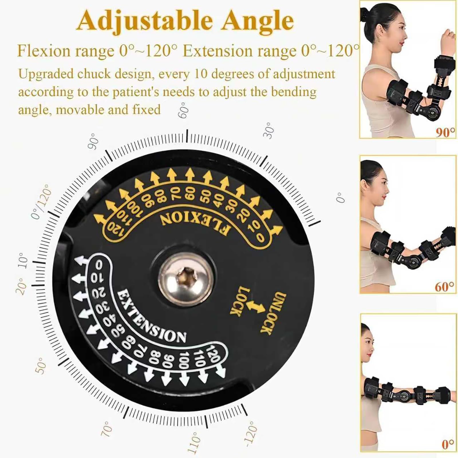 Attelle De Coude Postopératoire Articulée, Attelle De Bras Postopératoire Avec Stabilisateur D'élingue, Angle De Courbure 0-120 ° Et Longueur 35-43 Cm Réglable, Pour La Récupération Post-opératoire
