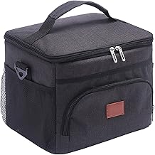 Large Lunch Bag Insulated Lunch Box, Cooler Tote for Adult Men Women, Reusable Lunch Tote Box Container Leakproof for Work Picnic Hiking Beach Fishing, 24-Can (15L), Black
