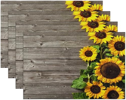 Miniatura 7 de Juego de 6 manteles individuales de madera de girasol, manteles individuales cuadrados para mesa de cocina, resistentes al calor, fáciles de