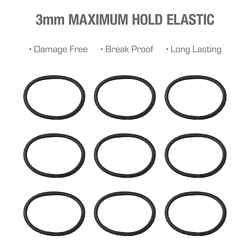 Miniatura 4 de RED by Kiss Banda elástica para el cabello, liga negra para todo tipo de cabello fino a medio, colas de caballo, accesorios para el cabello sin