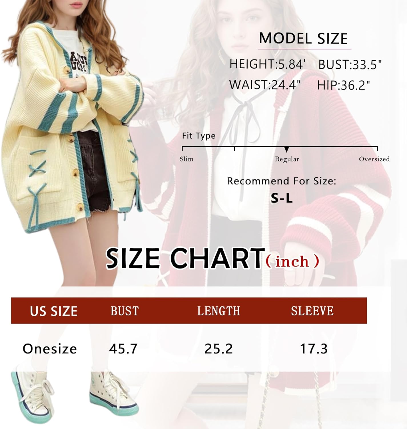FindThy Women’s Kawaii Color Block Cardigan Casual Button Up Long Sleeve Cute Sweater Cardigans