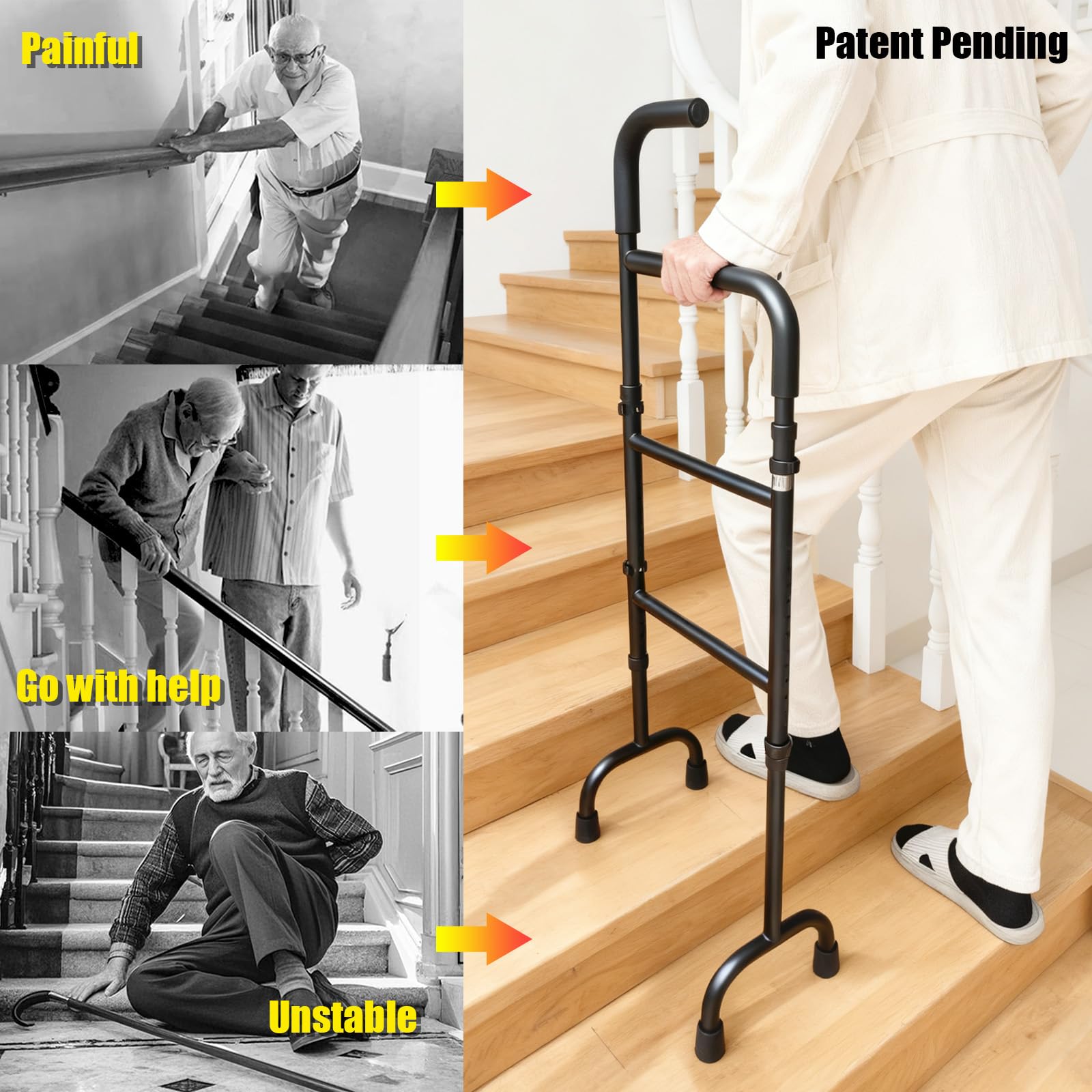20-Level Adjustable Stair Climbing Assist Cane & Elderly Stair Lift Assist with Anti-Slip Handle & Stabilizing Feet, Standard Steps-Patent Pending — Amazon image 4