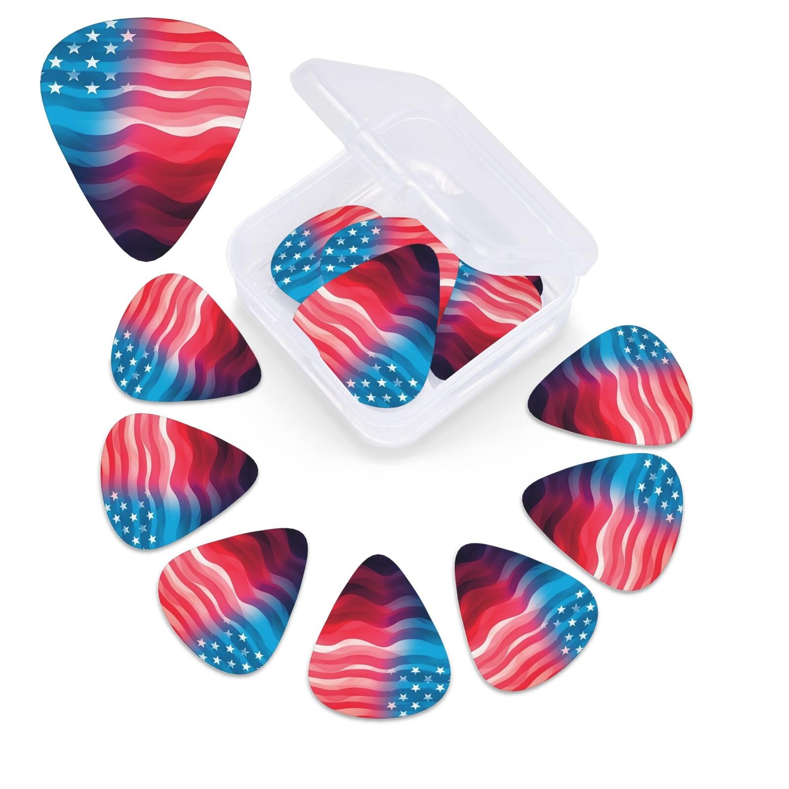 12 Pack Guitar Picks with Organizer Storage Box 3 Different Thickness Thin, Medium, Heavy Guitar Picks for Acoustic Guitar Pic Gradient american flag Bass Picks Plectrums for Guitar Accessories