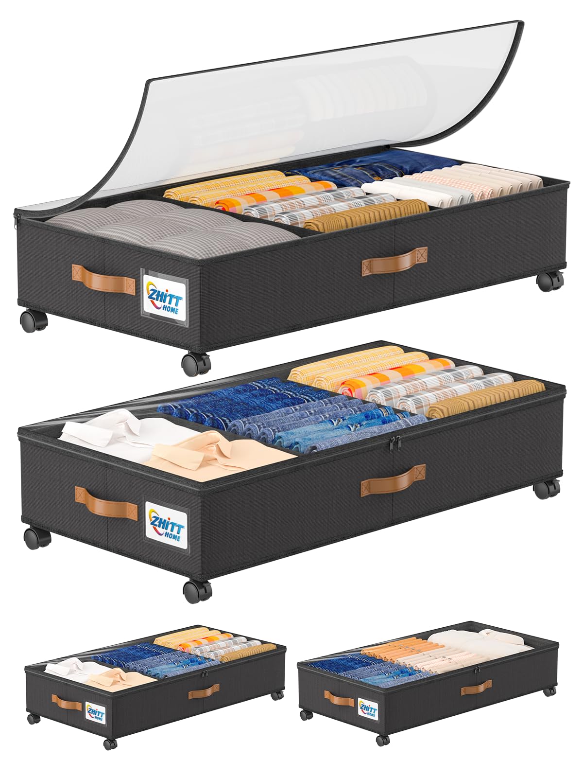 Paquete de 2 unidades de almacenamiento debajo de la cama con ruedas, contenedores escalables para guardar zapatos debajo de la cama, organizador de ropa y organizadores de muebles de