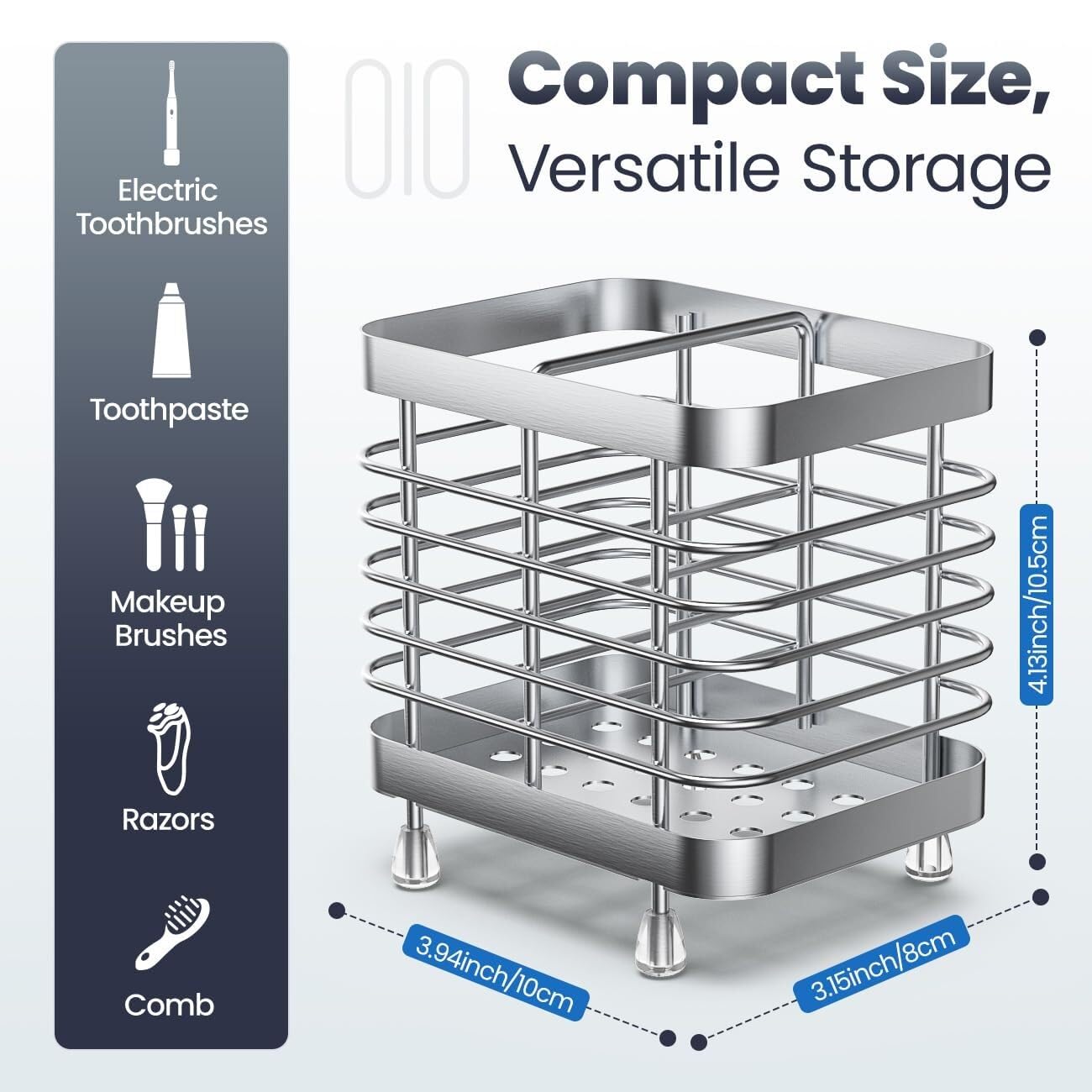 Organizer per Spazzolino da Denti Porta Spazzolino da Doccia in Acciaio Inox, Supporto Parete for Denti, 2 Slot Accessori da Bagno