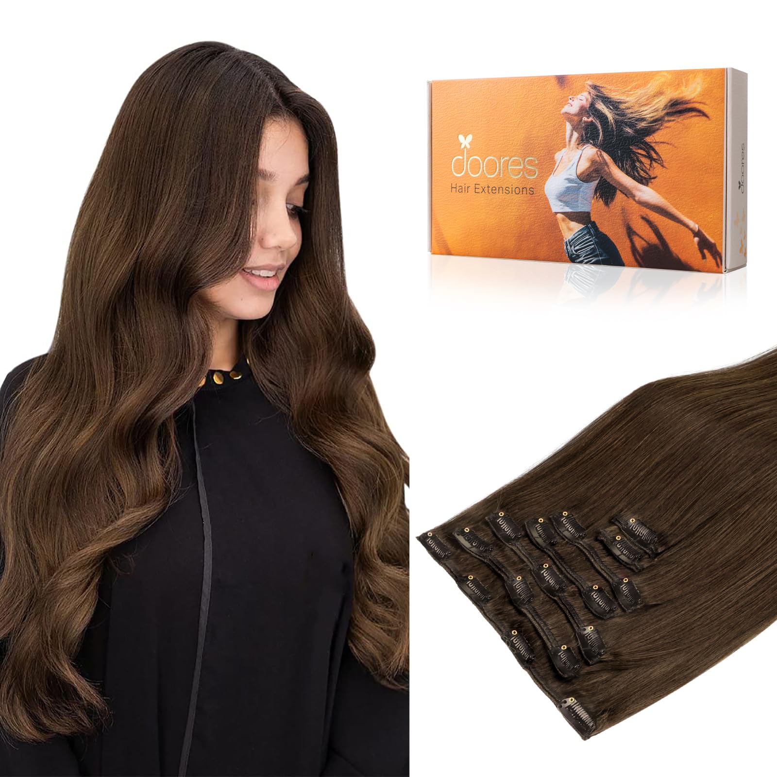 DOORES Clip in Extensions Echthaar Natürliche Echthaar Extensions